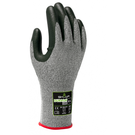 PAIRE DE GANTS ANTI COUPURE L ENDUIT NITRILE PAUME ET DOIGT DURACOIL 386 SHOWA TAILLE L -65125