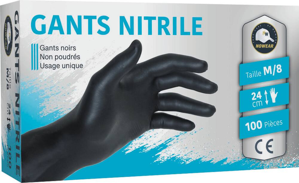 ARNOMED Gants nitrile taille S, gant nitrile noir, 100 pièces